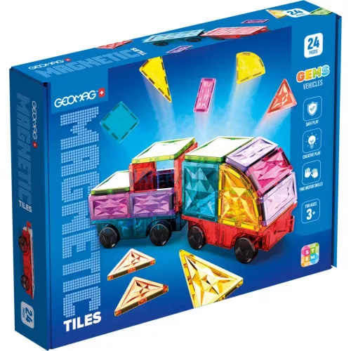 Geomag Magnetic Tiles Gems járművek 24 darabos mágneses építőjáték
