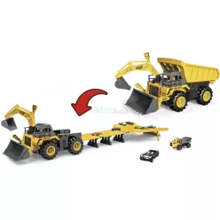   3 az 1-ben katapult teherautó zenél, világít, 6 db fém autóval és 4 db fém teherautóval