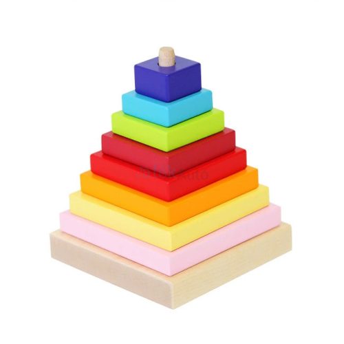 Cubika Piramis 9 darabos fa építőjáték