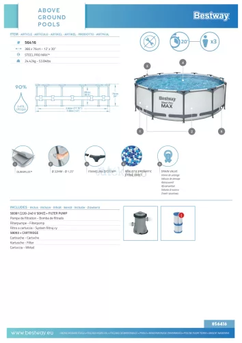  Bestway 56416 Steel Pro MAX medence - 366 x 76 cm 