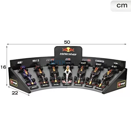 Bburago 1:43 F1 versenyautó - Oracle Red Bull F1 - 7 db-os szett demo állványon 18-38168