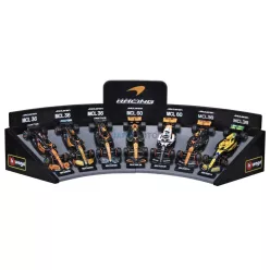   Bburago 1:43 F1 versenyautó - Mclaren F1 - 7 db-os szett demo állványon 18-38169