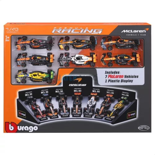 Bburago 1:43 F1 versenyautó - Mclaren F1 - 7 db-os szett demo állványon 18-38169