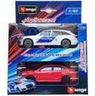 Bburago 1:43 szirénázó/villogó Audi A6 rendőrautó + Subaru Impreza WRX STI sportautó 18-31064