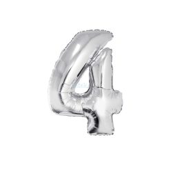 4 szám alakú fólia lufi, ezüst, 80 cm