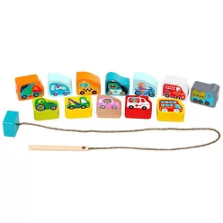 Autók fa gyöngyfűző készlet