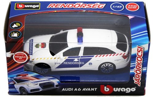Bburago 1:43 szirénázó/villogó Audi A6 Avant magyar rendőrautó 18-31053