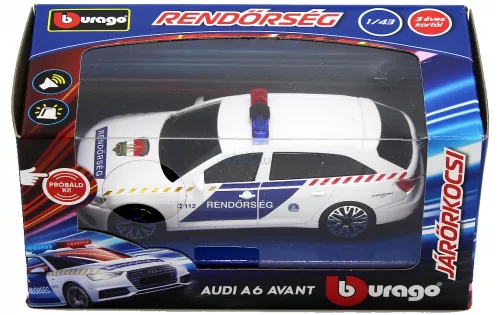 Bburago 1:43 szirénázó/villogó Audi A6 Avant magyar rendőrautó 18-31053