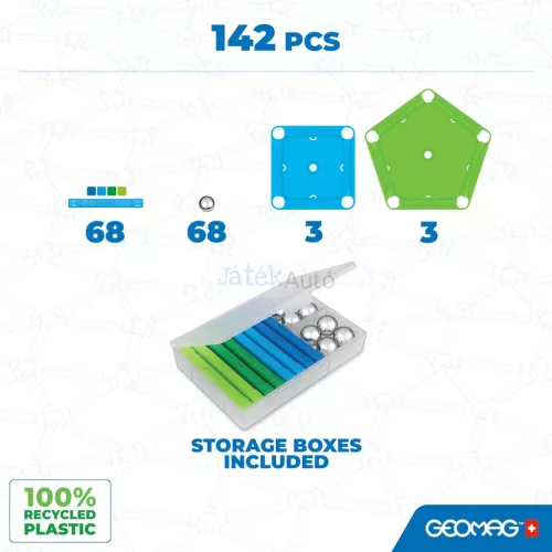 Geomag Classic Recycled 142 darabos mágneses építőjáték