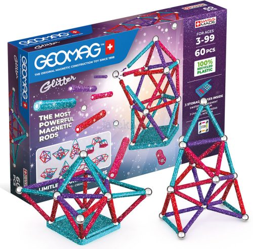 Geomag Glitter Recycled 60 darabos mágneses építőjáték