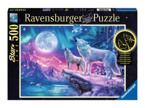 Ravensburger Fluoreszkáló Puzzle 500 db - Az északi fény farkasa
