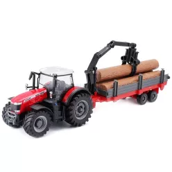   Bburago 1:50 Massey Ferguson 8740S traktor rönkszállítóval 18-31659