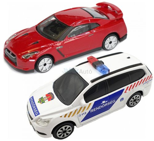 Bburago 1:43 szirénázó/villogó Ford Focus rendőrautó + Nissan GT-R sportautó 18-31063