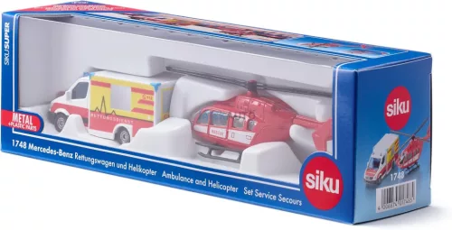  Siku 1:87 Mercedes mentőautó és mentő helikopter - 1748 
