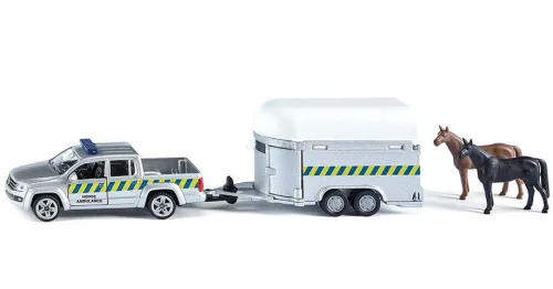 Siku 1:55 Volkswagen Transporter rendőrségi furgon lószállító utánfutóval - 2310