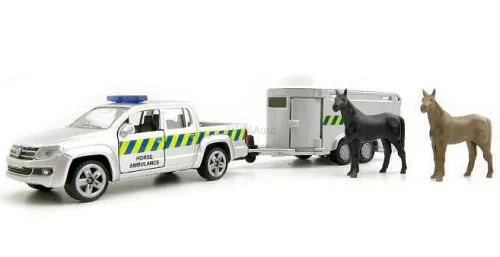 Siku 1:55 Volkswagen Transporter rendőrségi furgon lószállító utánfutóval - 2310