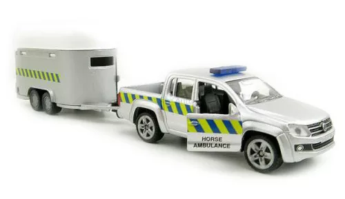 Siku 1:55 Volkswagen Transporter rendőrségi furgon lószállító utánfutóval - 2310