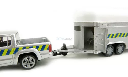 Siku 1:55 Volkswagen Transporter rendőrségi furgon lószállító utánfutóval - 2310