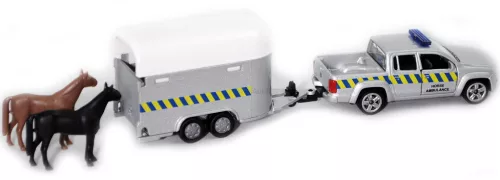 Siku 1:55 Volkswagen Transporter rendőrségi furgon lószállító utánfutóval - 2310