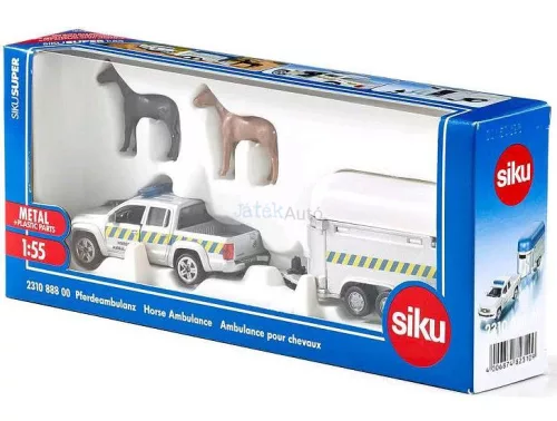 Siku 1:55 Volkswagen Transporter rendőrségi furgon lószállító utánfutóval - 2310