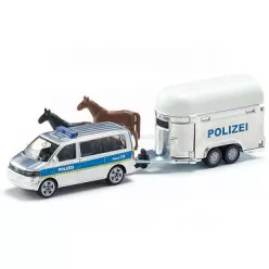   Siku 1:55 Volkswagen Transporter rendőrségi furgon lószállító utánfutóval - 2310