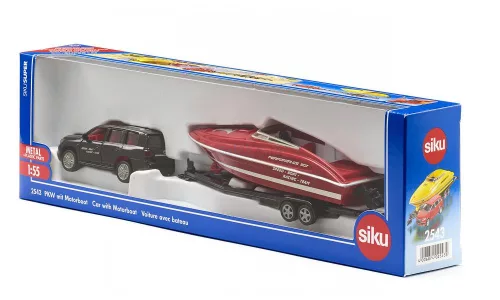 Siku 1:55 Toyota Land Cruiser terepjáró motorcsónak szállító utánfutóval - 2543