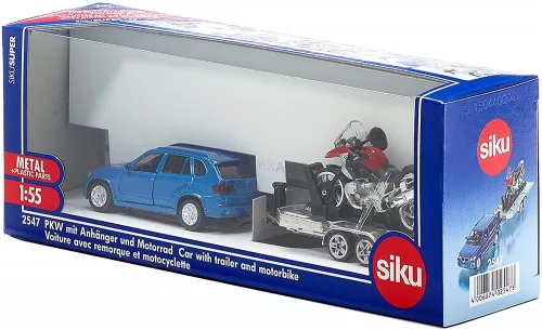 SIKU 1:55 BMW X5 terepjáró utánfutóval és motorral - 2547