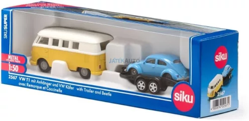 Siku 1:55 Volkswagen T1 Samba, Bogár szállító utánfutóval - 2567 