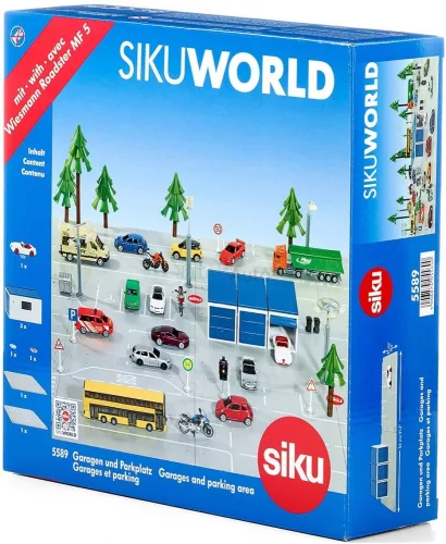 Siku World garázsok, parkolóval és kisautóval - 5589 - Autópálya, farm