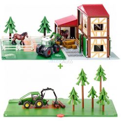   Siku World - Lovas farm + Erdő készlet John Deere traktorral 5609+5605 - Autópálya, farm